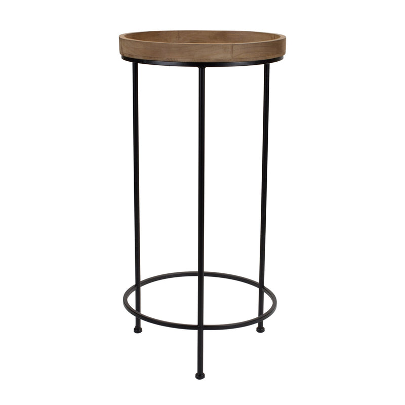 Round Wood and Metal Plant Stand Table (Set of 2)