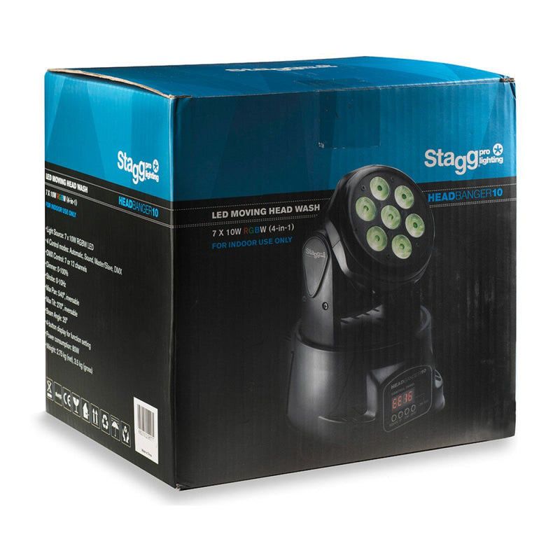 Stagg HeadBanger 7 x 10 Watt LED RGBW Moving Head Stage Light - SLI MHW HB10-1
