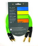 Cordial 2' Hi-Flex DJ Dual - RCA to 1/4″ TS - Neon Green - CEONDJPLUG-RCA0.6G