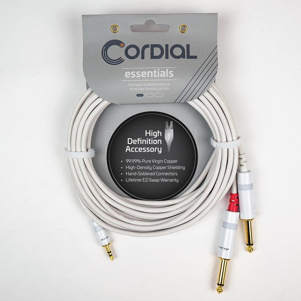 Cordial 20' Y Adapter - 1/8″ TRS to Left/Right 1/4″ Mono - White - CFY6WPP-SNOW