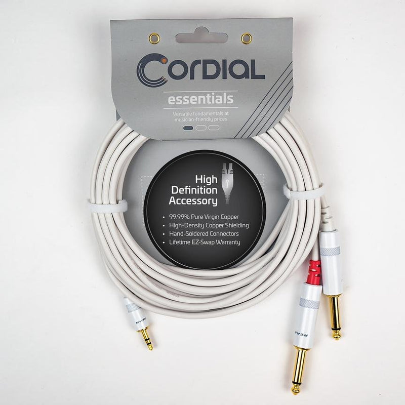 Cordial 20' Y Adapter - 1/8″ TRS to Left/Right 1/4″ Mono - White - CFY6WPP-SNOW