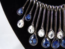 Statement Necklace w/ Blue & Clear Teardrop Crystals - 17" Cocktail Evening Bib