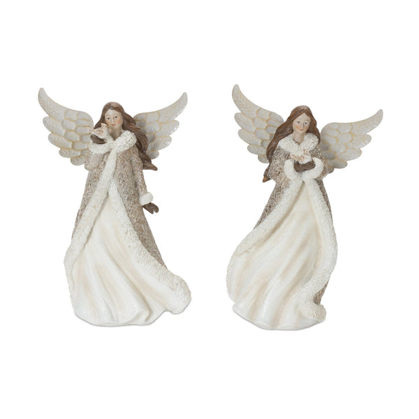 Winter Angel Figurine with Bird Accent (Set of 2)