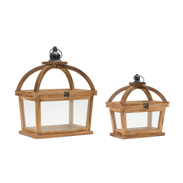 Tapered Wood Lantern with Open Lid (Set of 2)