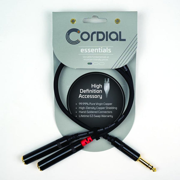 Cordial Cables 1' Y Adapter - Stereo 1/4" TRS to 1/4″ Female Mono - CFY0.3VGG