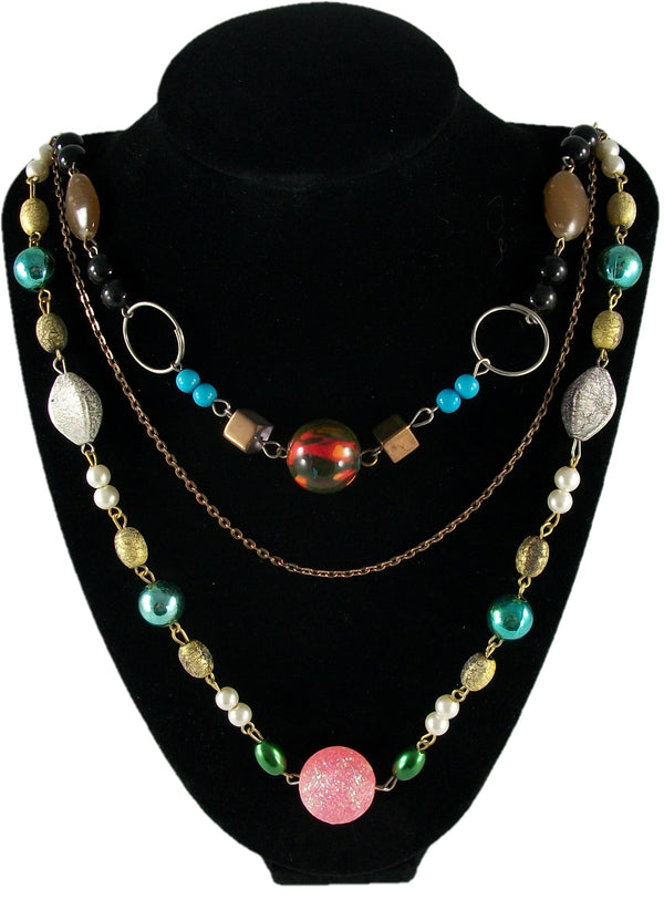 Beaded Bohemian Statement Necklace Multiple Strands of Boho Colorful Beads 28"