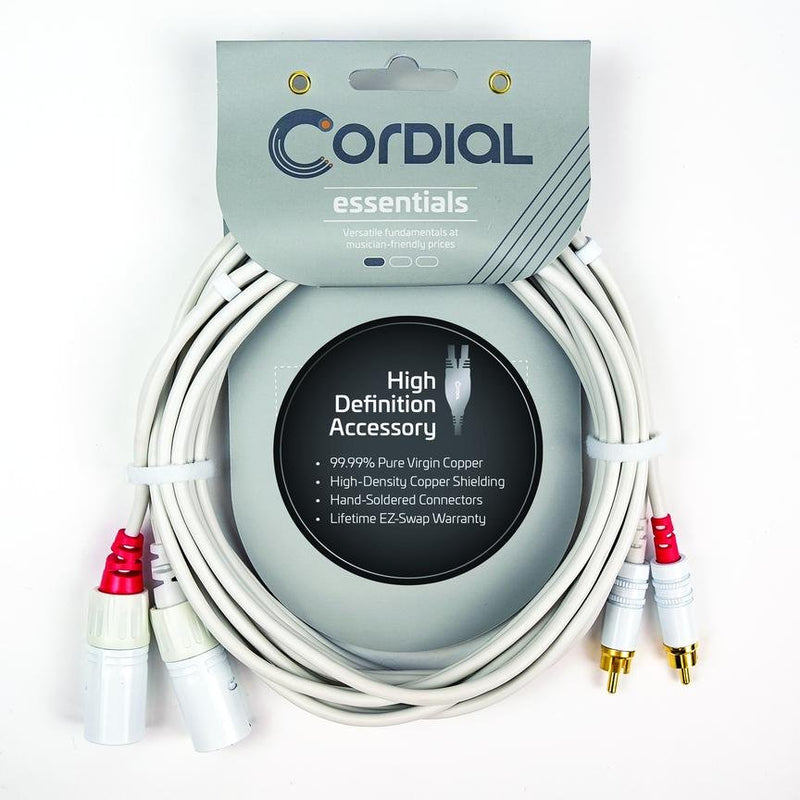 Cordial 5' Unbalanced Twin Cable - Male XLR to RCA - White - CFU1.5MC-SNOW