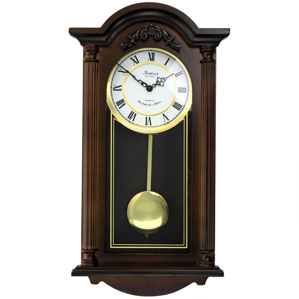 Bedford Clock  Noah 22 Inch Chestnut Wood Chiming Pendulum Wall Clock