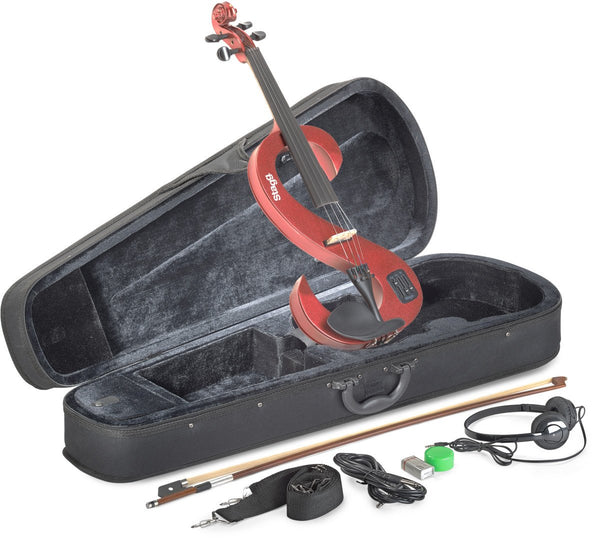 Stagg 4/4 S-shaped Electric Violin w/ Soft Case & Headphones - Red - EVN 4/4 MRD