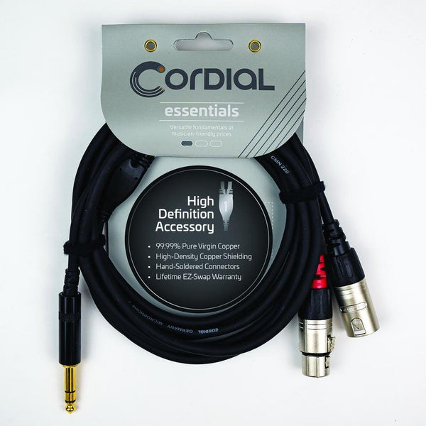 Cordial 10' Y Adapter - Stereo 1/4" TRS to Mono Female/Male XLR - CFY3VFM