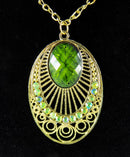 Necklace Pendant Vintage Style Green Crystal Statement 18"