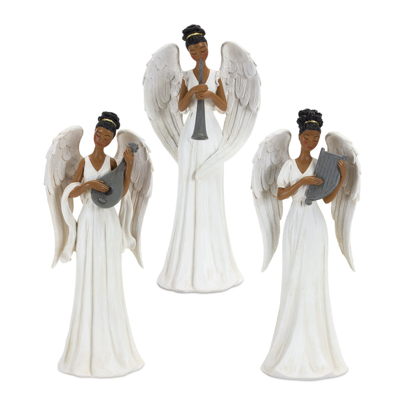 Serene Angel Figurine with Musical Instrument Accent (Set of 3)