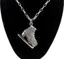 Necklace Pendant 3D Ice Skate Silvertone Rhinestone 22" Chain