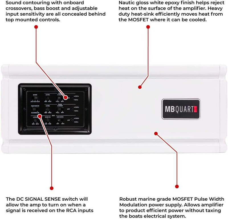 MB Quart Nautic 1000 Watt 5 Channel Marine Amplifier w/ Bass Remote - NA310005