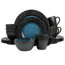 Elama Estevan 16 Piece Round Textured Stoneware Dinnerware Set Charcoal & Blue