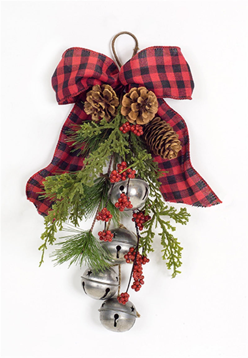 Rustic Pine and Sleigh Bell Door Swag (Set of 6)