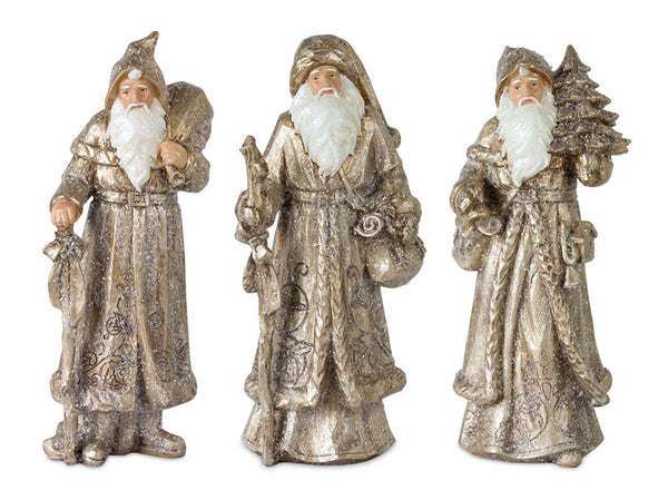 Stone Woodland Santa with Gold Finish (Set of 3)