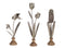 Metal Floral Stem Sculpture with Wood Style Base (Set of 3)