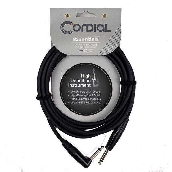 Cordial 20' Instrument/Guitar Cable - 1/4″ TS to 1/4″ Right Angle TS - CII6PR