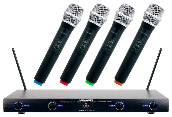 VocoPro VHF Wireless Microphone System Four Channel Rechargeable - VHF-4005-2