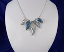 Fashion Necklace w/ Blue & Silver Color Leaf Pendant Design Statement Cocktail Wedding 18"