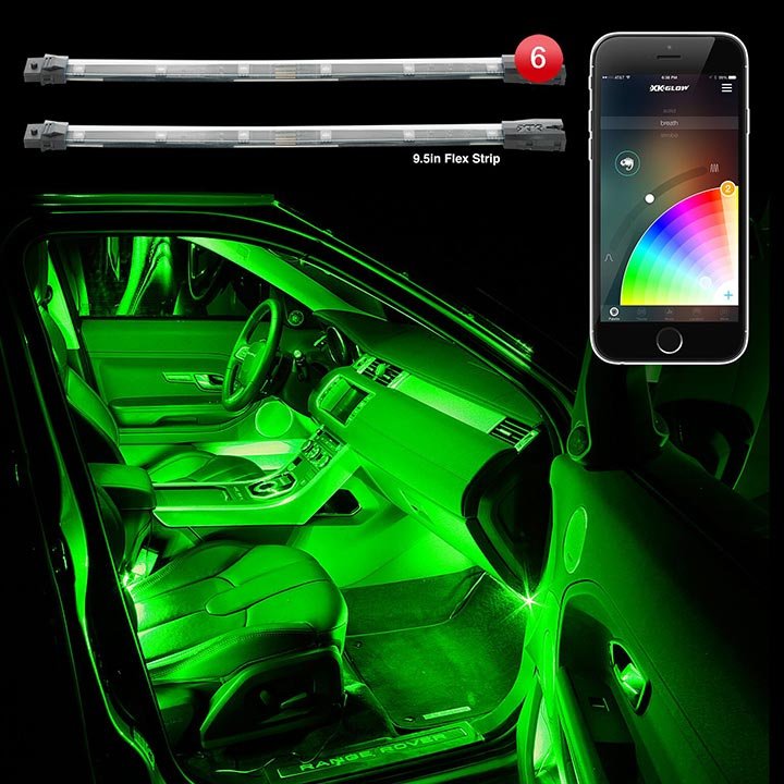 XKGlow LED Interior Accent Kit Bluetooth Ctrl 6 9" Flexible Strips KS-CAR-MINI