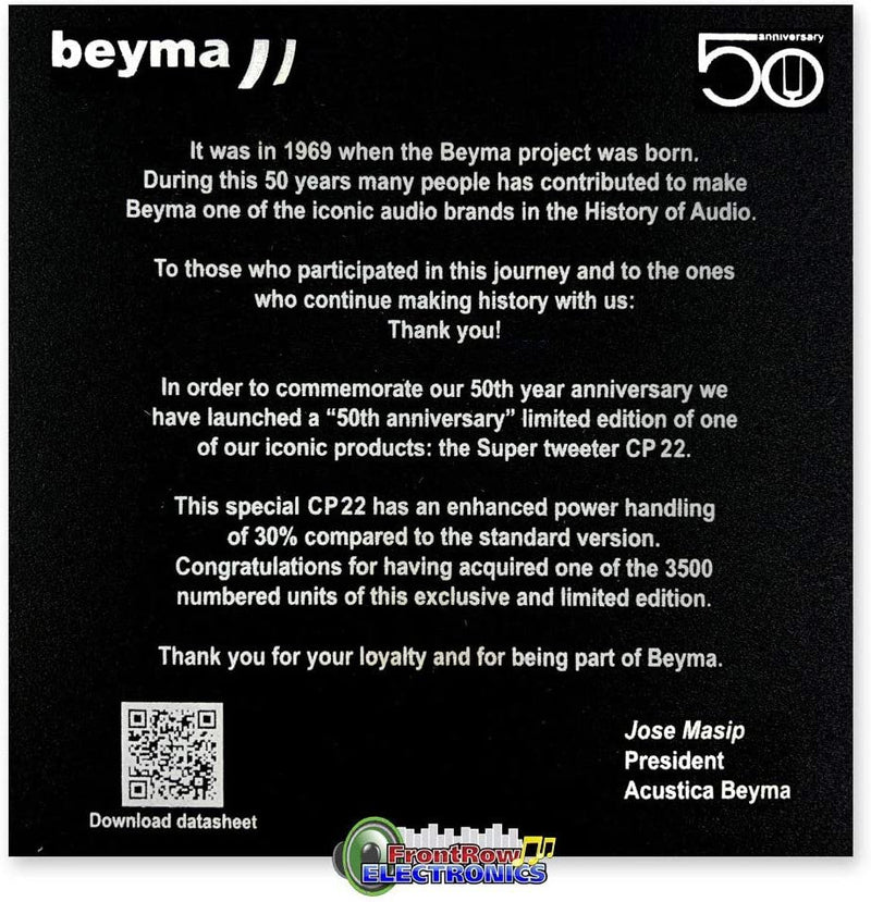 Beyma CP22 50th Anniversary Limited Edition Compression Tweeter 8 Ohm