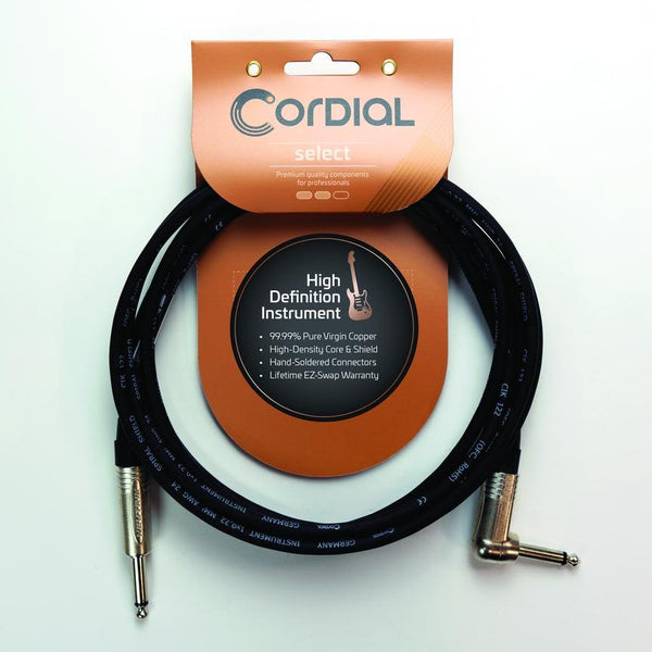 Cordial 10' Instrument Cable 1/4" TS to 1/4" Right Angle TS - Nickel - CXI3PR
