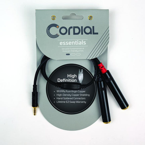 Cordial Cables 1' Y Adapter - Stereo 1/8" TRS to L/R Female 1/4" Mono - CFY0.3WG