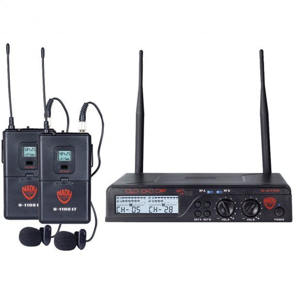 Nady UHF Dual 100-CH Wireless Lavalier Microphone System U-2100 LT/O BAND A/B