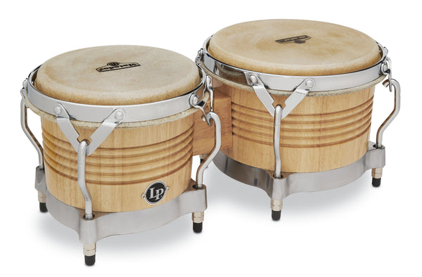 Latin Percussion Matador 7 1/4” & 8 5/8” Bongos - Natural w/ Chrome - M201-AWC