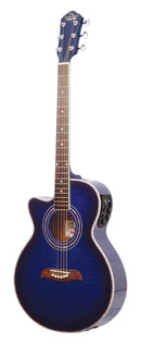 Oscar Schmidt Folk Left-Handed Cutaway Acoustic Electric Guitar Flame Trans Blue