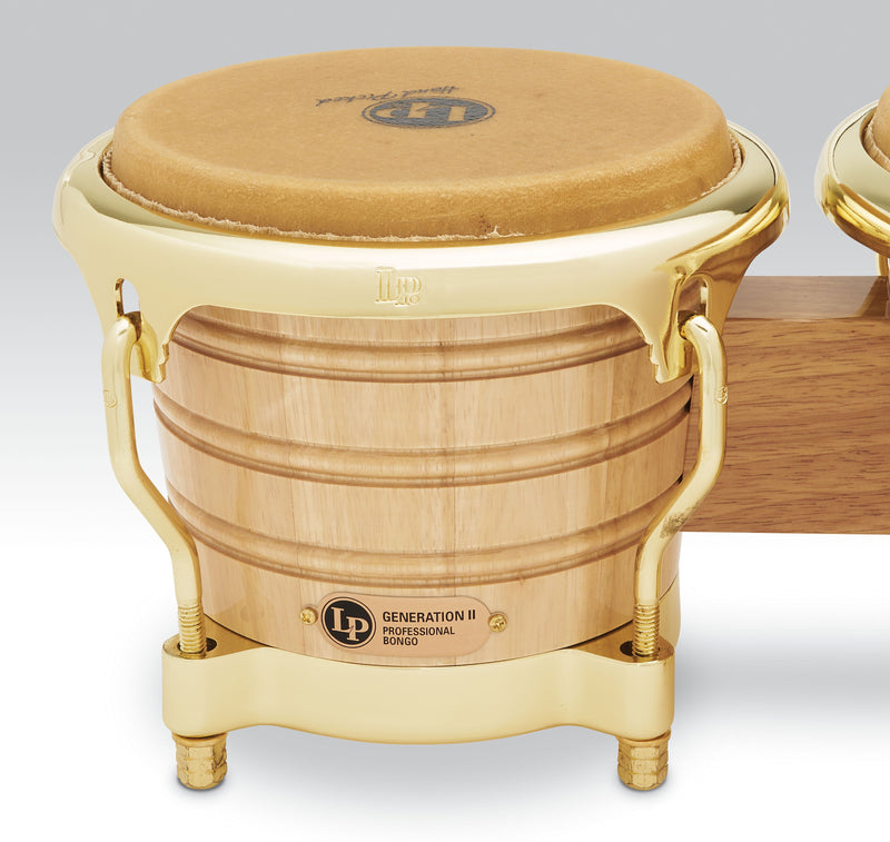 Latin Percussion LP201AX-2AW 7 1/4" & 8 5/8"Generation II Bongos Natural w/ Gold