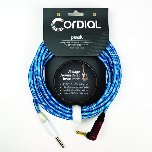 Cordial 10' "Sky" Textile Cable 1/4″ to 1/4″ Right Angle - CXI3RP-SKY-SILENT