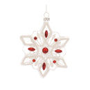 White Glass Snowflake Ornament with Red Bead Accent (Set of 12)