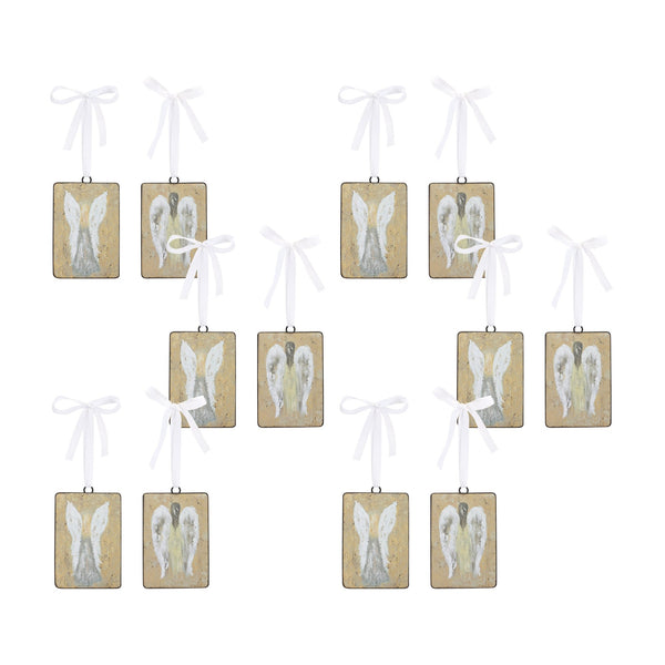 Distressed Metal Angel Ornament with Ribbon Tie (Set of 12)