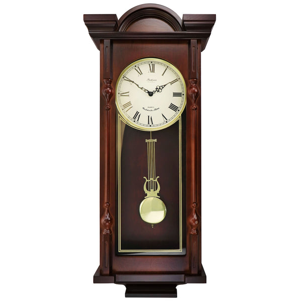 Bedford Wall Clock Grand 31 Inch Chiming Pendulum Antique Mahogany Cherry Finish