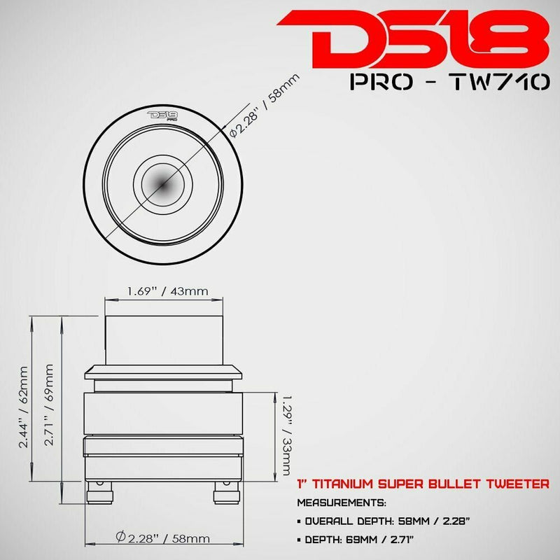 DS18 PRO-TW710 200W Max 4-Ohm 1" VC Bullet Tweeter