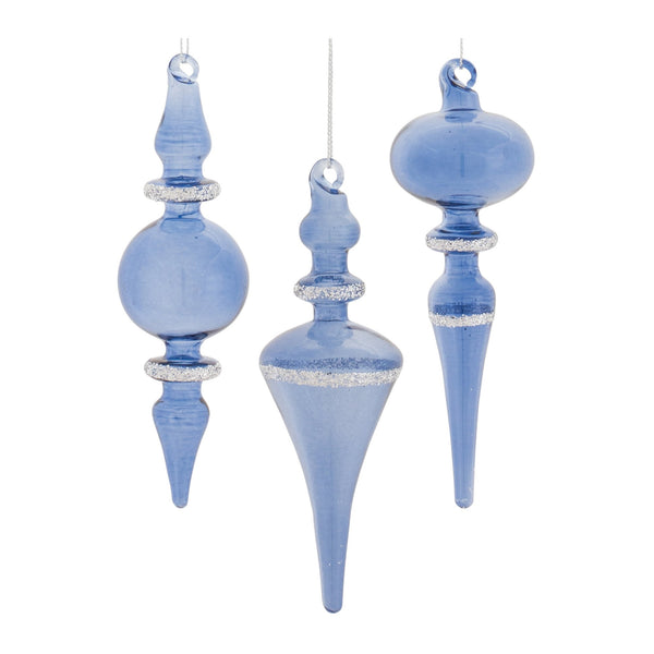 Blue Glass Finial Drop Ornament (Set of 12)