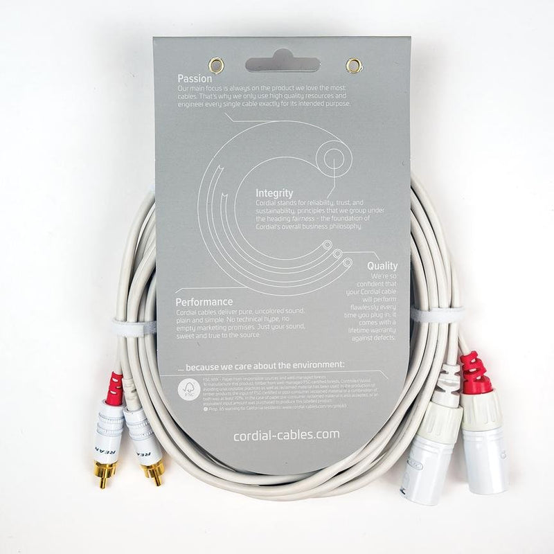 Cordial 20' Unbalanced Twin Cable - Male XLR to RCA Male - White - CFU6MC-SNOW