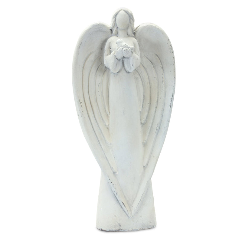 Stone Garden Angel Statue with Bird Accent (Set of 2)