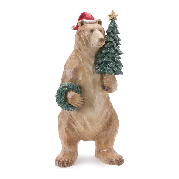 Bear with Pine Tree and Wreath Statue 18.5"H