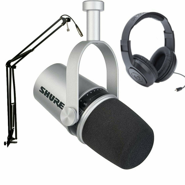 Shure MV7 Pro XLR/USB Microphone Broadcast Podcast Bundle - Silver