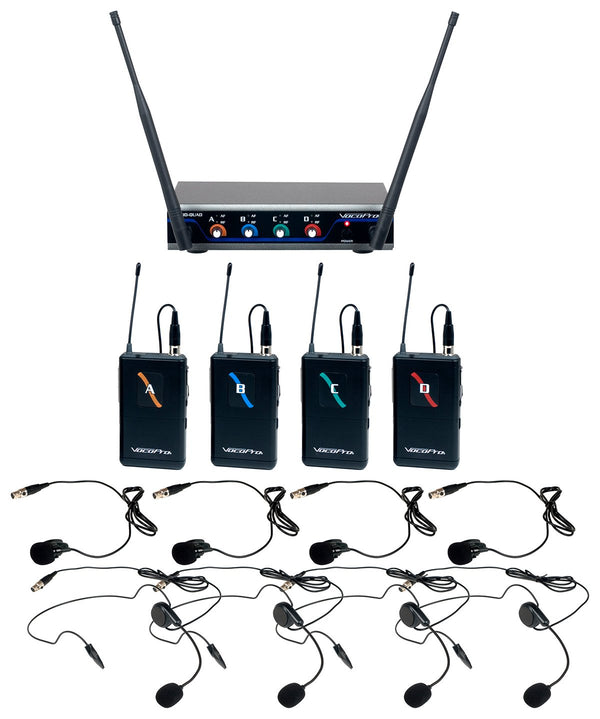 VocoPro 4 CH UHF Digital Wireless Headset & Lapel Microphone - Digital-Quad-B4