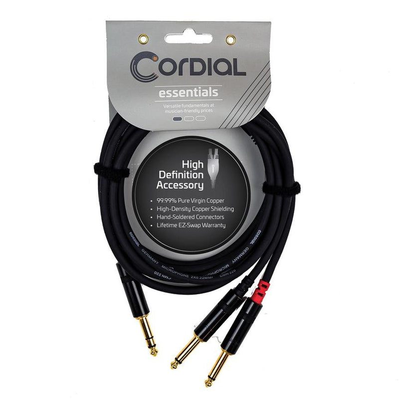 Cordial 10' Y Adapter - Stereo 1/8" TRS to L/R 1/4" Mono - CFY3VPP-LONG