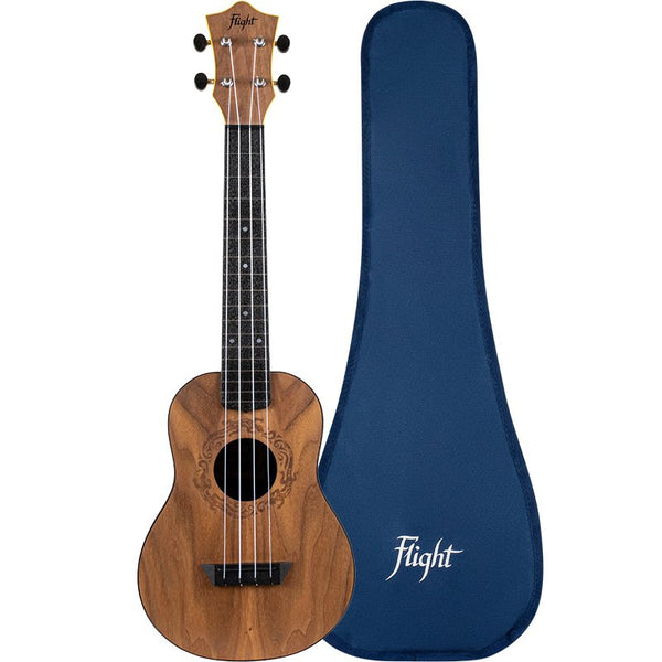 Flight Walnut Travel Concert Ukulele w/ Gig Bag - TUC-50