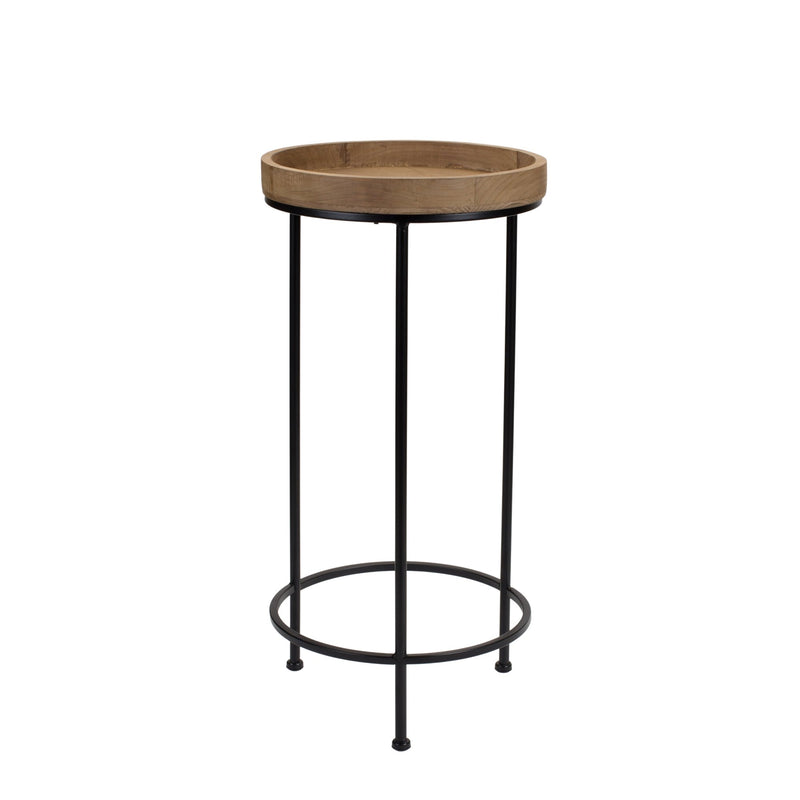 Round Wood and Metal Plant Stand Table (Set of 2)