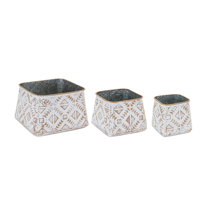 Metal Aztec Box Planter (Set of 3)