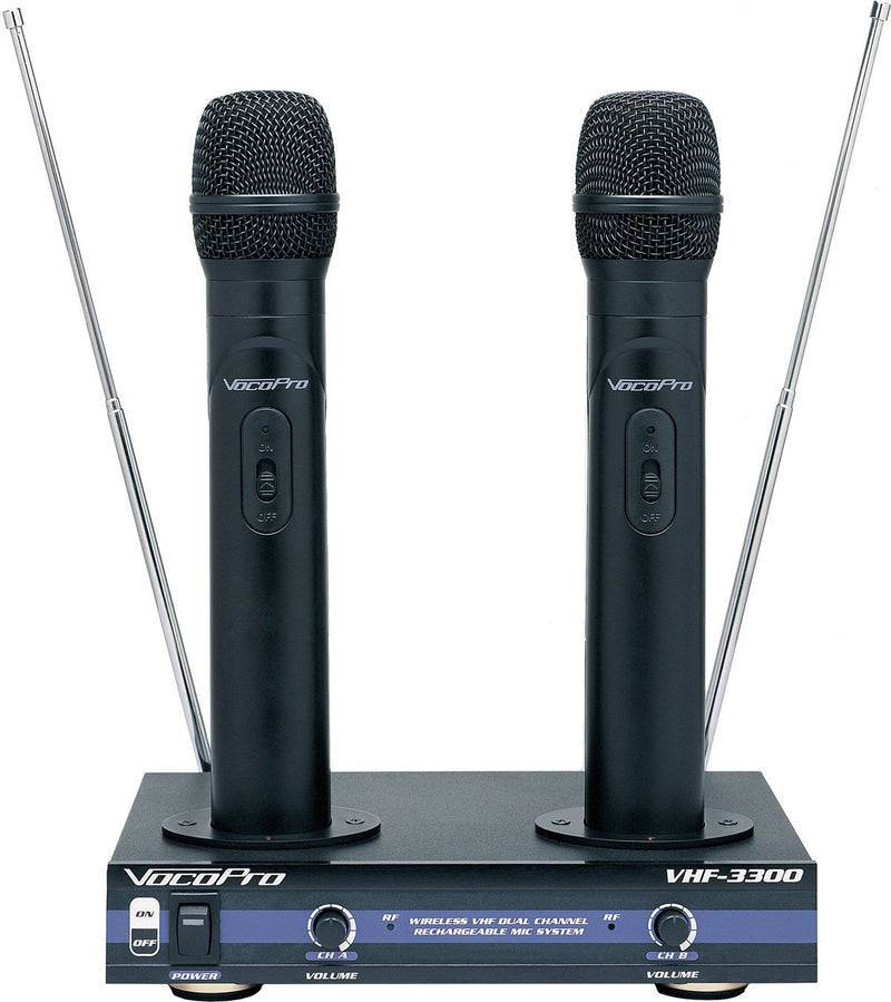 VocoPro 2 Channel VHF Rechargeable Wireless Microphone System - VHF33002