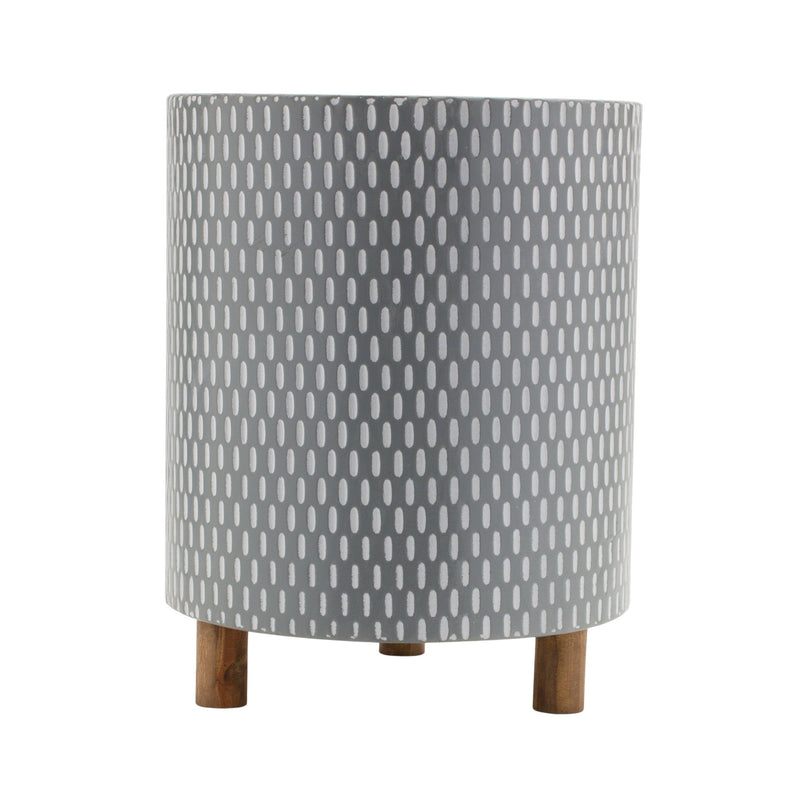 Iron Metal Planter with Geometric Design and Wood Legs (Set of 3)